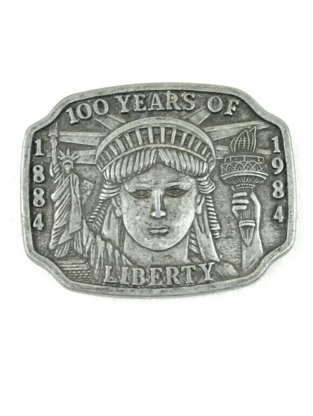 Vintage Belt Buckle Statue of Liberty Pewter Metal 100th Anniversary 1984